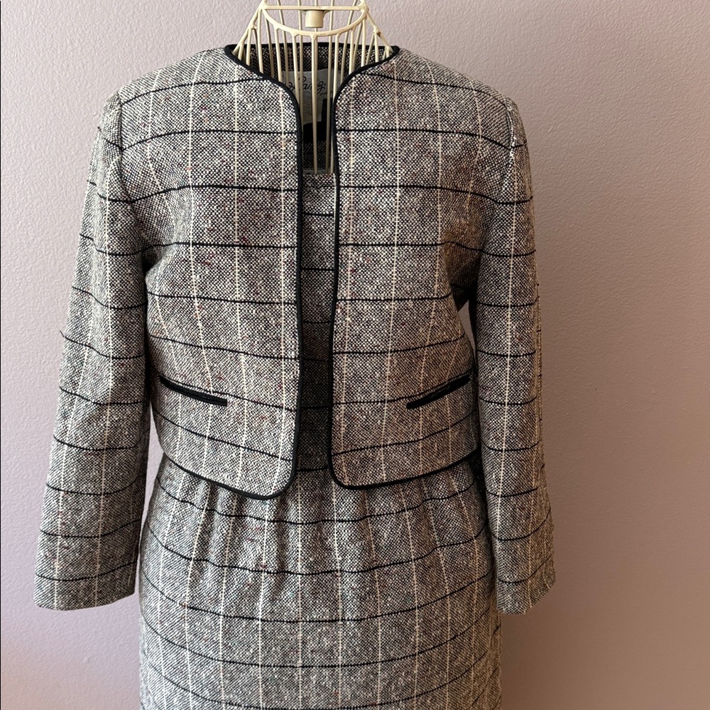 📍FIRM📍Vintage Tweed Dress Set Plaid wool - Picture 3 of 16